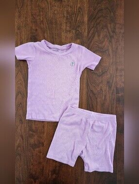 Girls Lavender Ribbed Bamboo Pajama Set - Short Sleeve Top & Shorts 4T